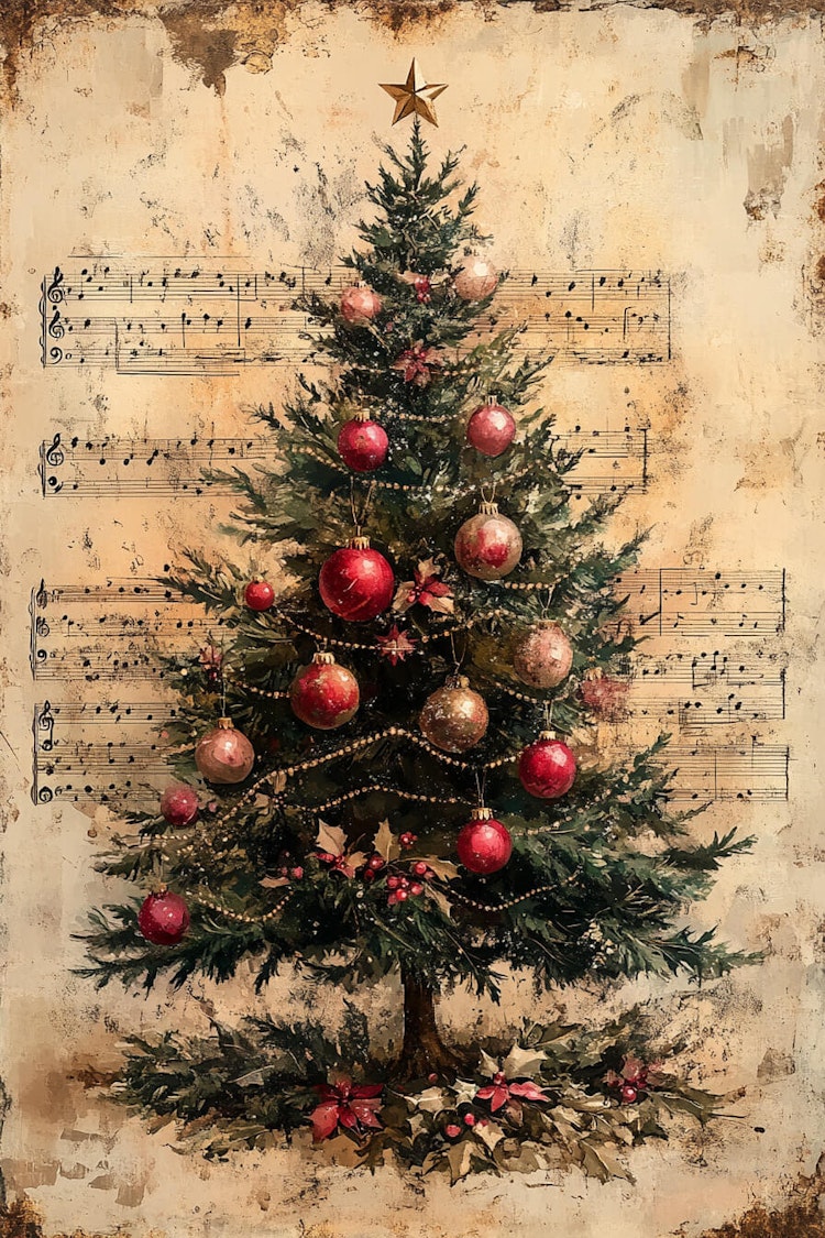 Enkelt julkort - Musikalisk gran (10 stycken)