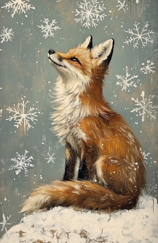 Enkelt julkort - Räven och snöflingorna (10 stycken)