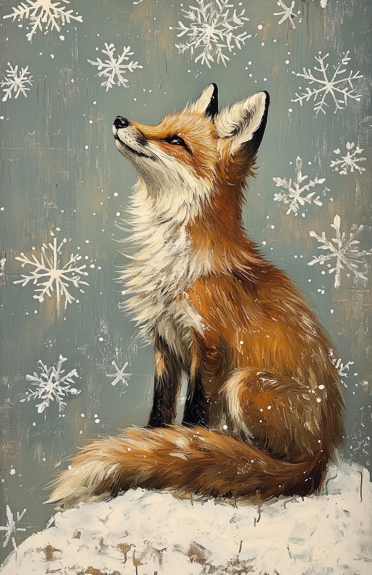 Enkelt julkort - Räven och snöflingorna (10 stycken)
