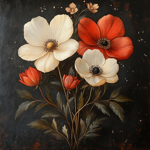 Litet kort utan kuvert - Stiliga blommor (10 stycken)