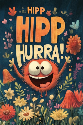 Dubbelt kort med kuvert - Hipp, Hipp, Hurra (6 kort - 15 kr/st)