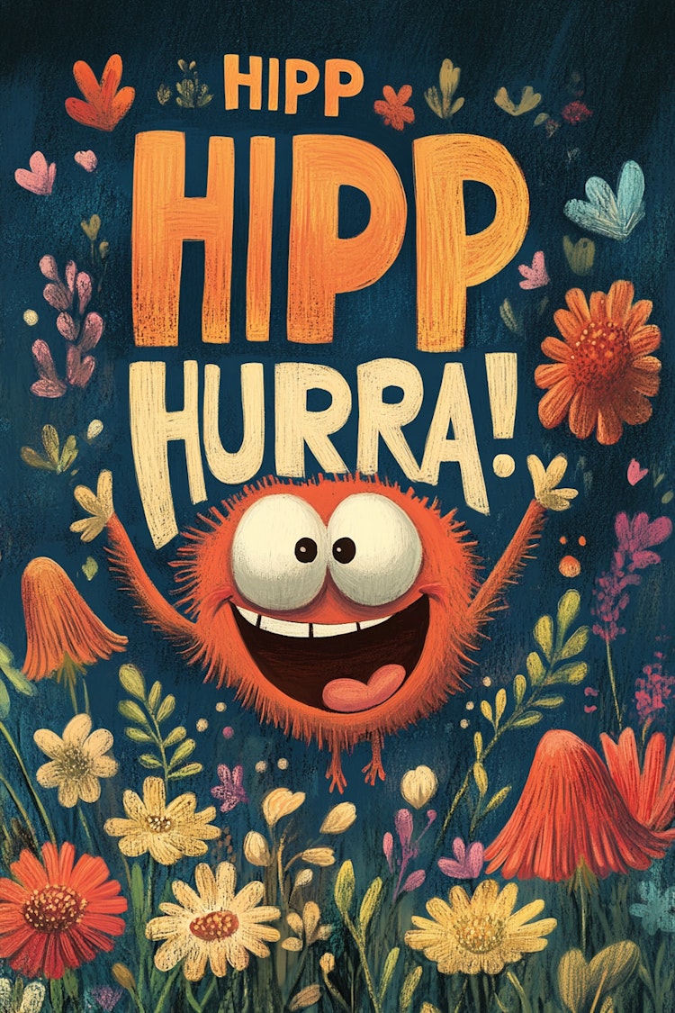 Dubbelt kort med kuvert - Hipp, Hipp, Hurra (6 kort - 15 kr/st)