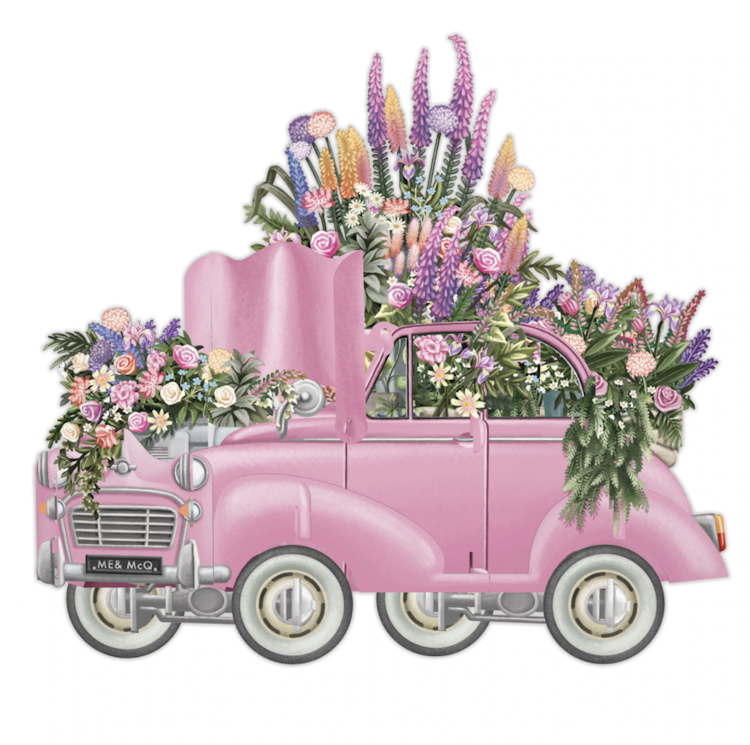 Blomsterbilen (6 kort med kuvert)