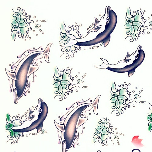 Nail tattoos blandade, C013 delfiner