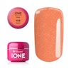 Produktbild på persikofärgad orange uv-gel med glitter, burk + nageltipp