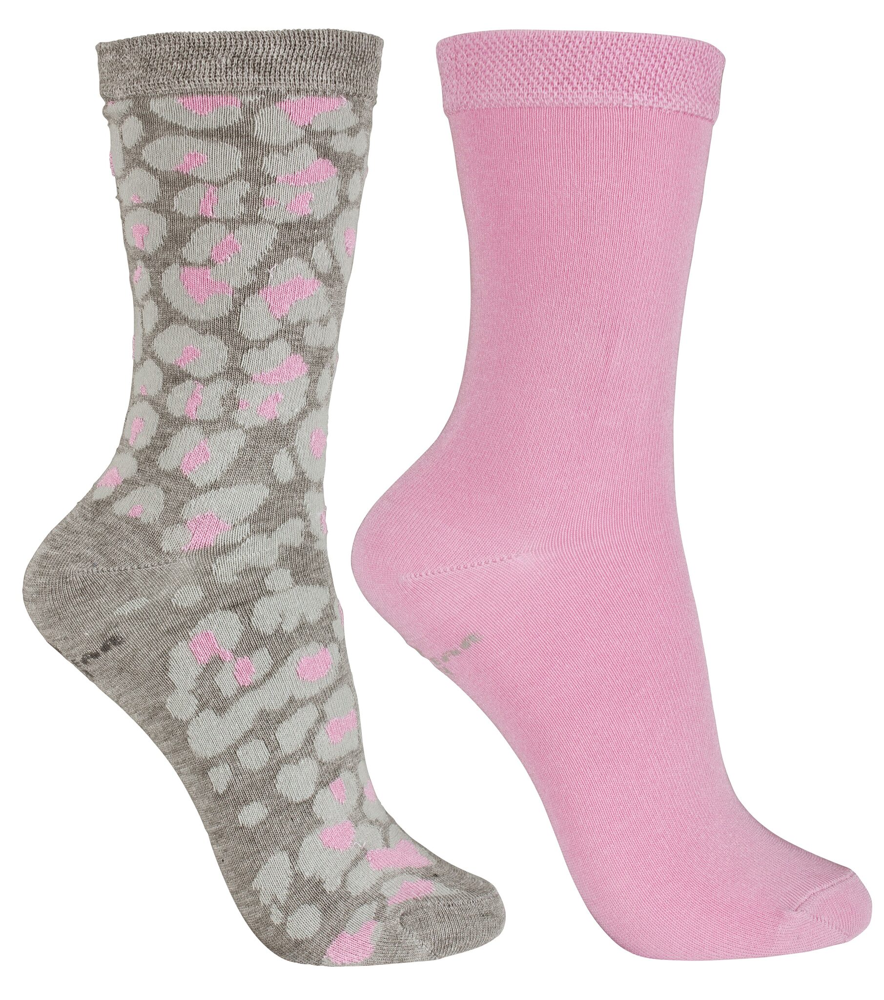 2-pack strumpor i storlek 27-30. En enfärgad rosa och en mönstrad med grå botten och ljusgrå och rosa fläck