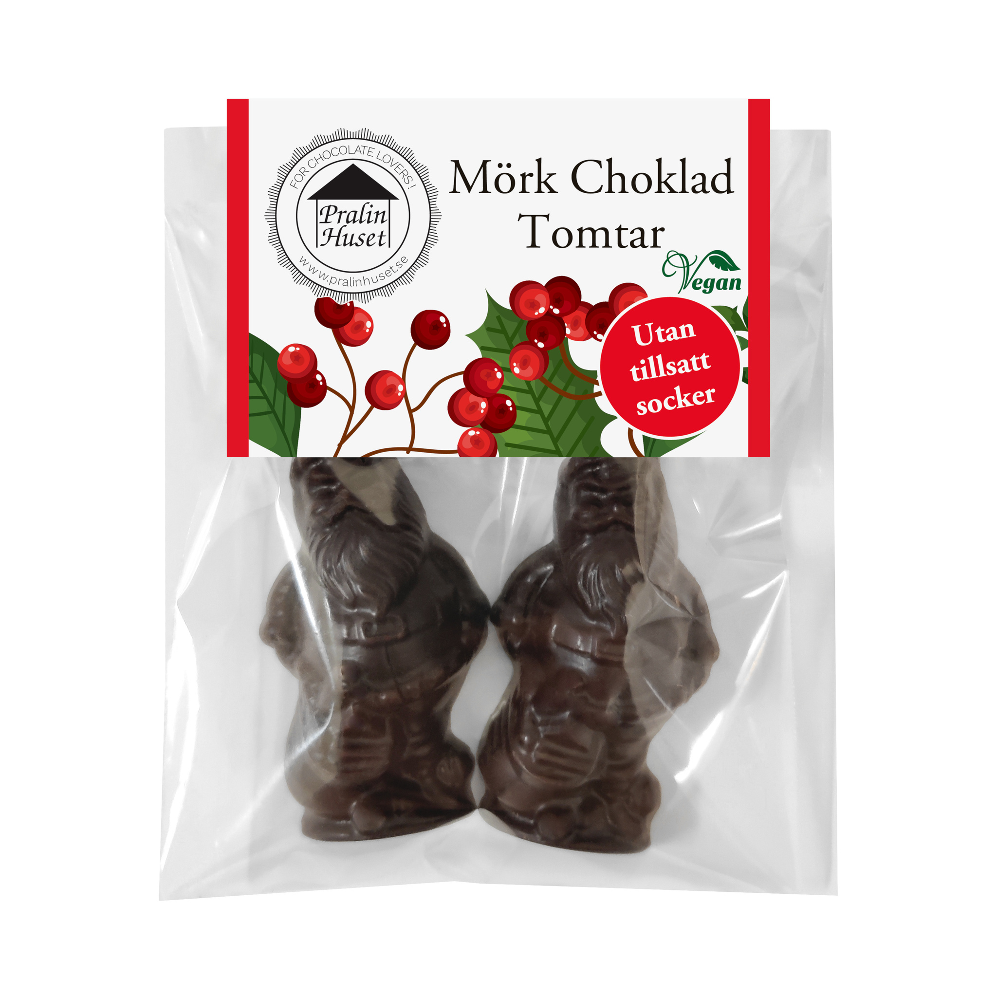 Pralinhuset - Julpåse - 2 pack Tomtar - Mörk Choklad - Utan tillsatt socker