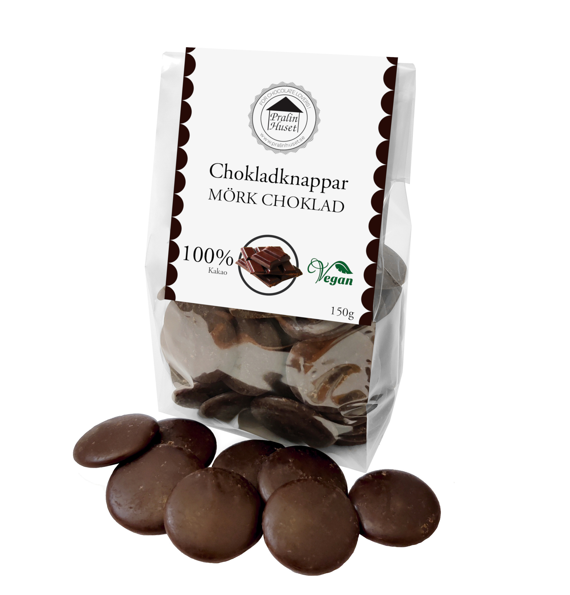 Pralinhuset - Chokladknappar - 100% Kakao - 150g