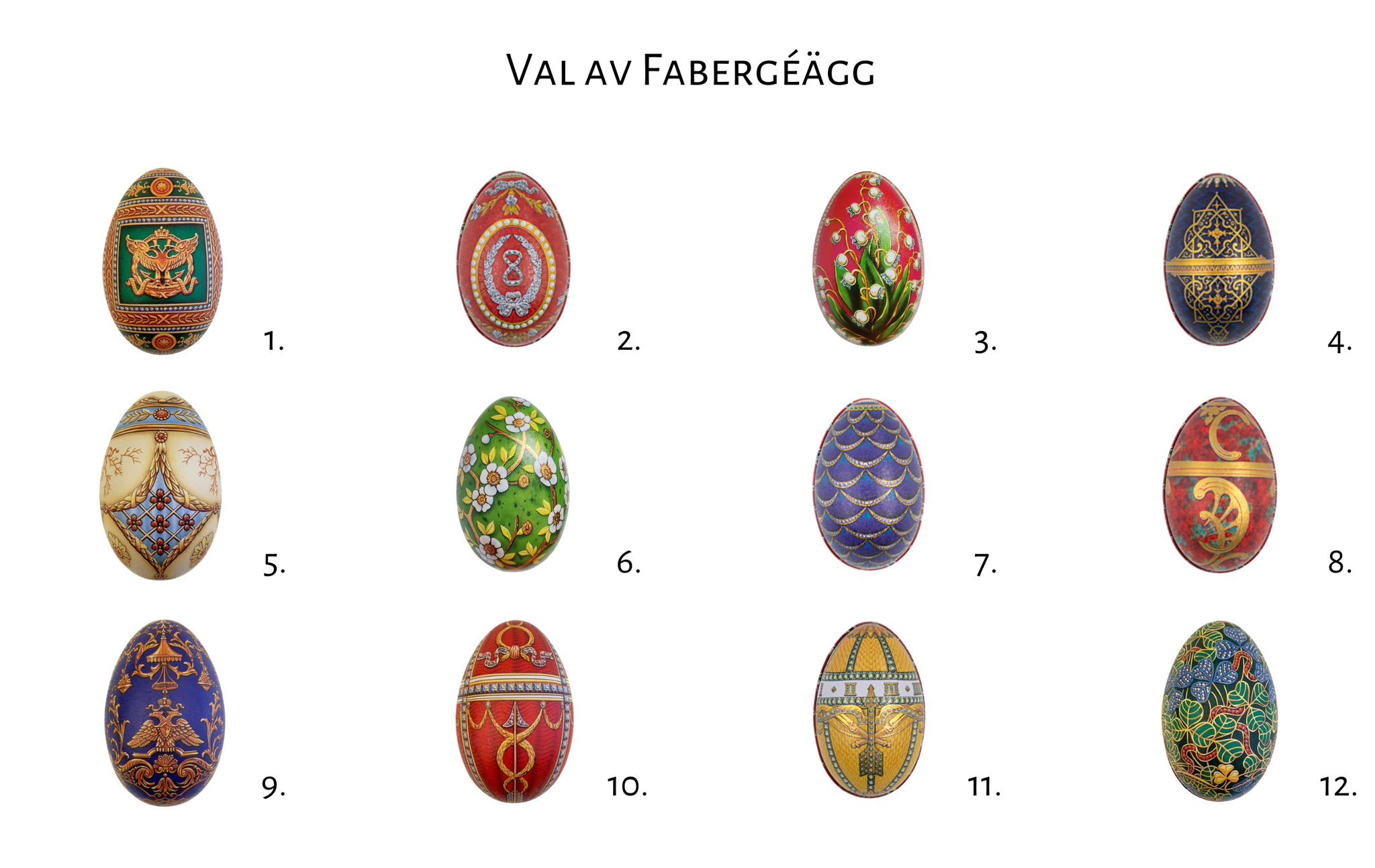 Pralinhuset - Tomt Fabergéägg - 12 olika Varianter