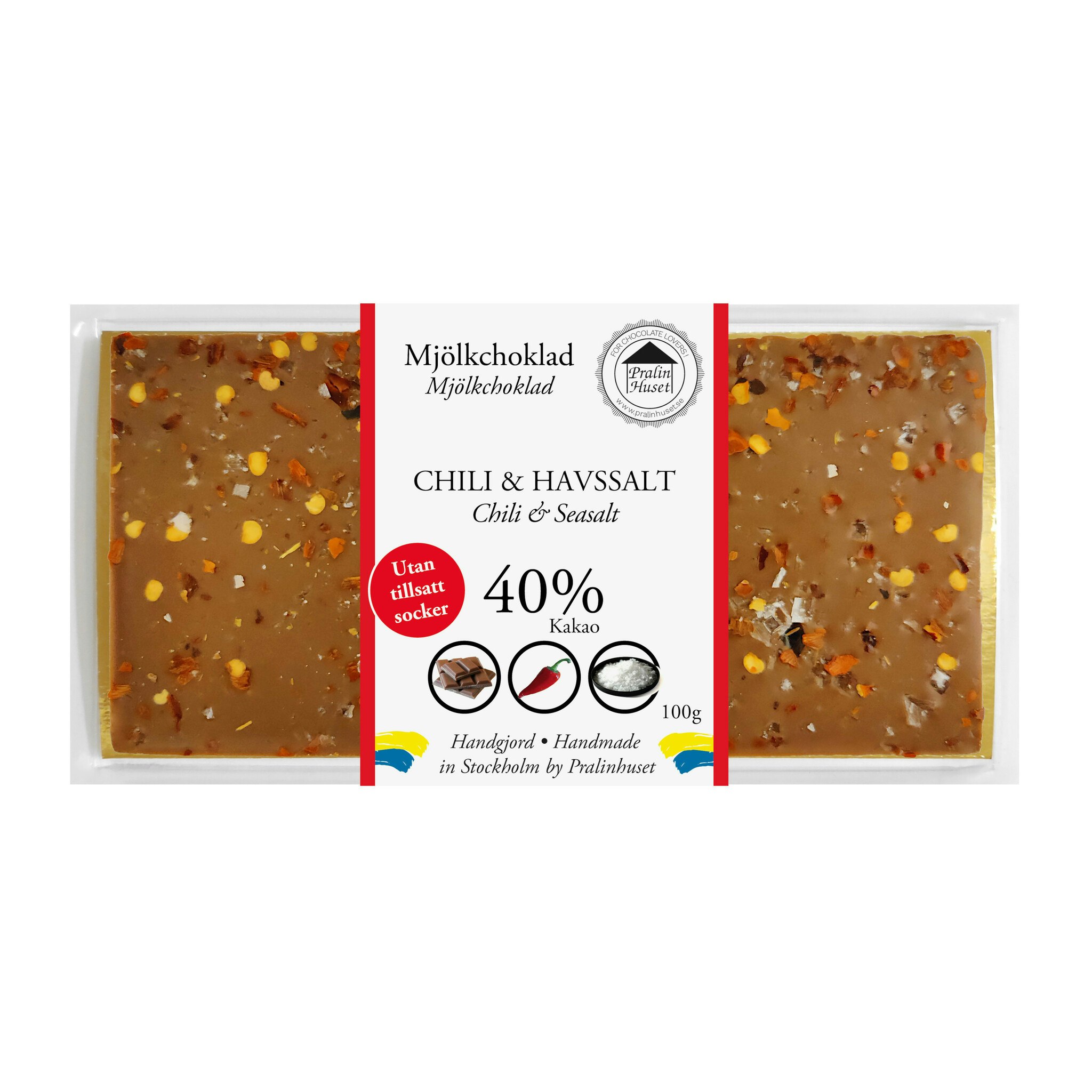 Pralinhuset - 40% Kakao - Chili & Havssalt - Utan Tillsatt Socker