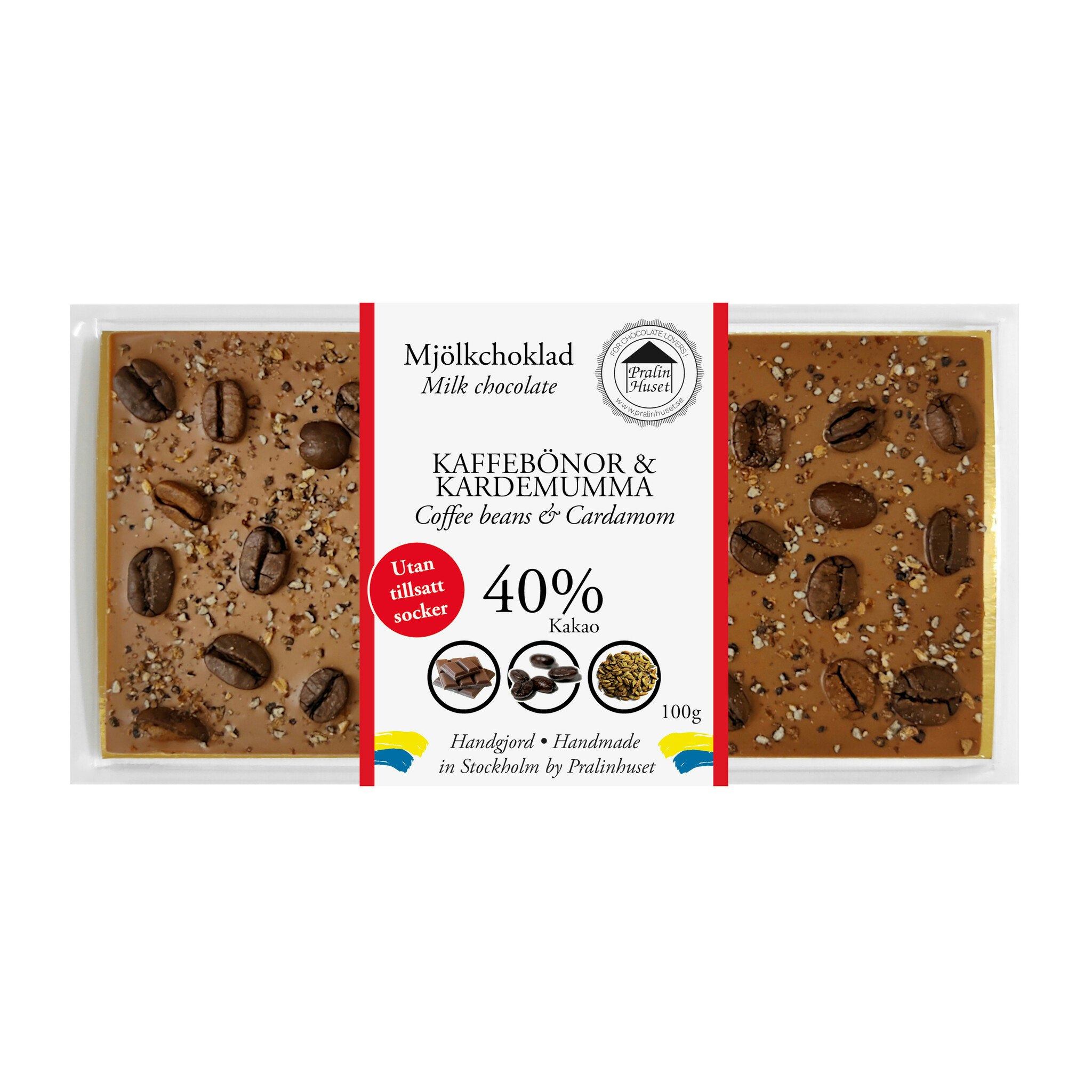 Pralinhuset - 40% Kakao - Kaffebönor & Kardemumma - Utan Tillsatt Socker