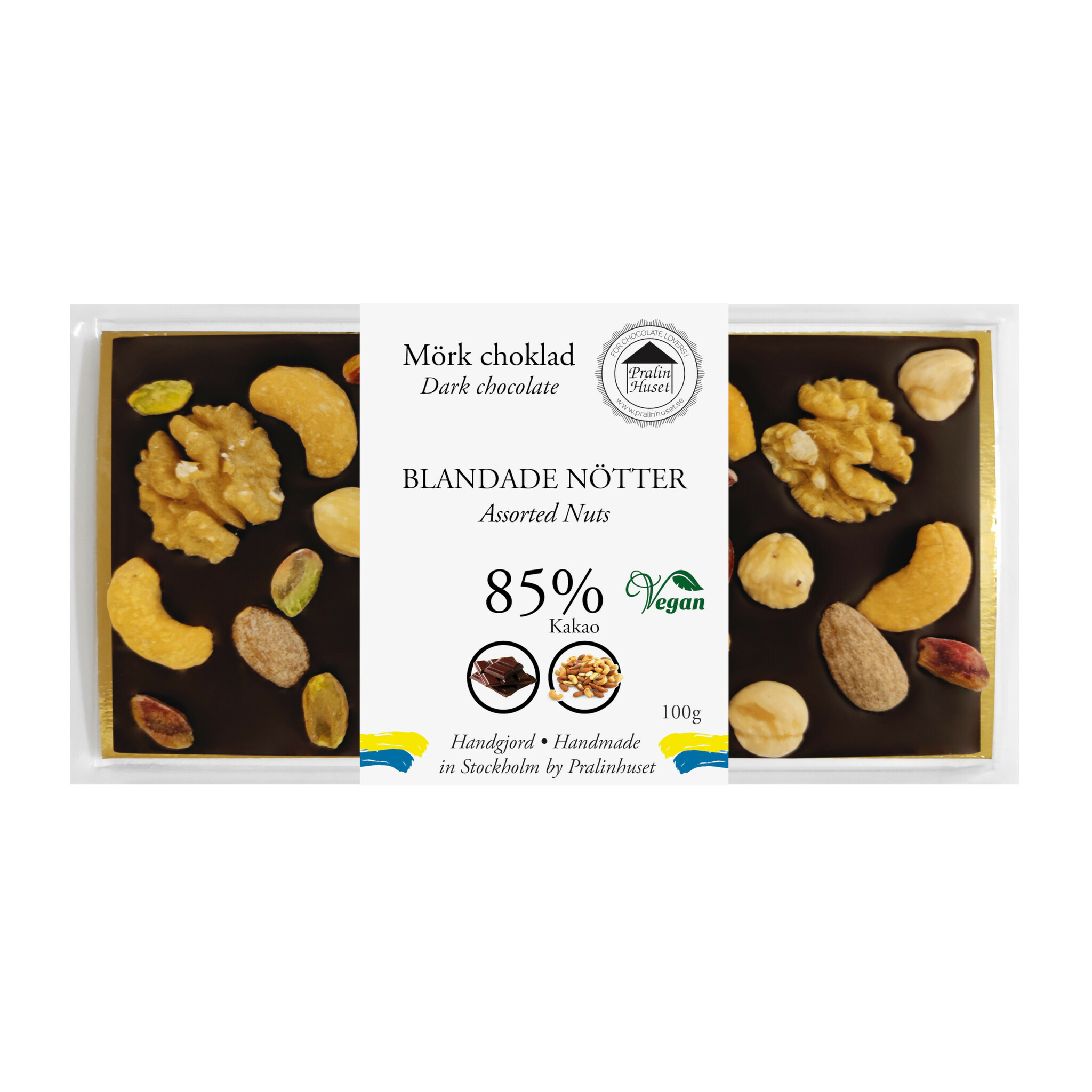 Pralinhuset - 85% Kakao - Blandade Nötter