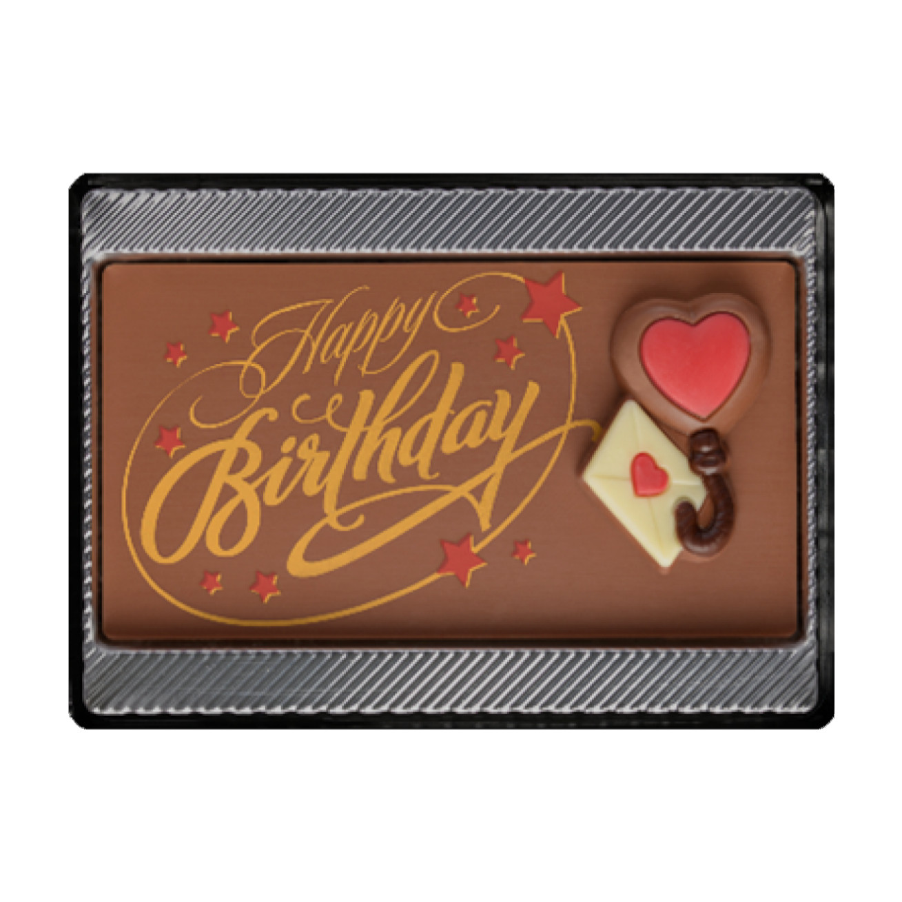 Chokladfigur - Happy Birtday Card - Paket & Hjärta - 75g