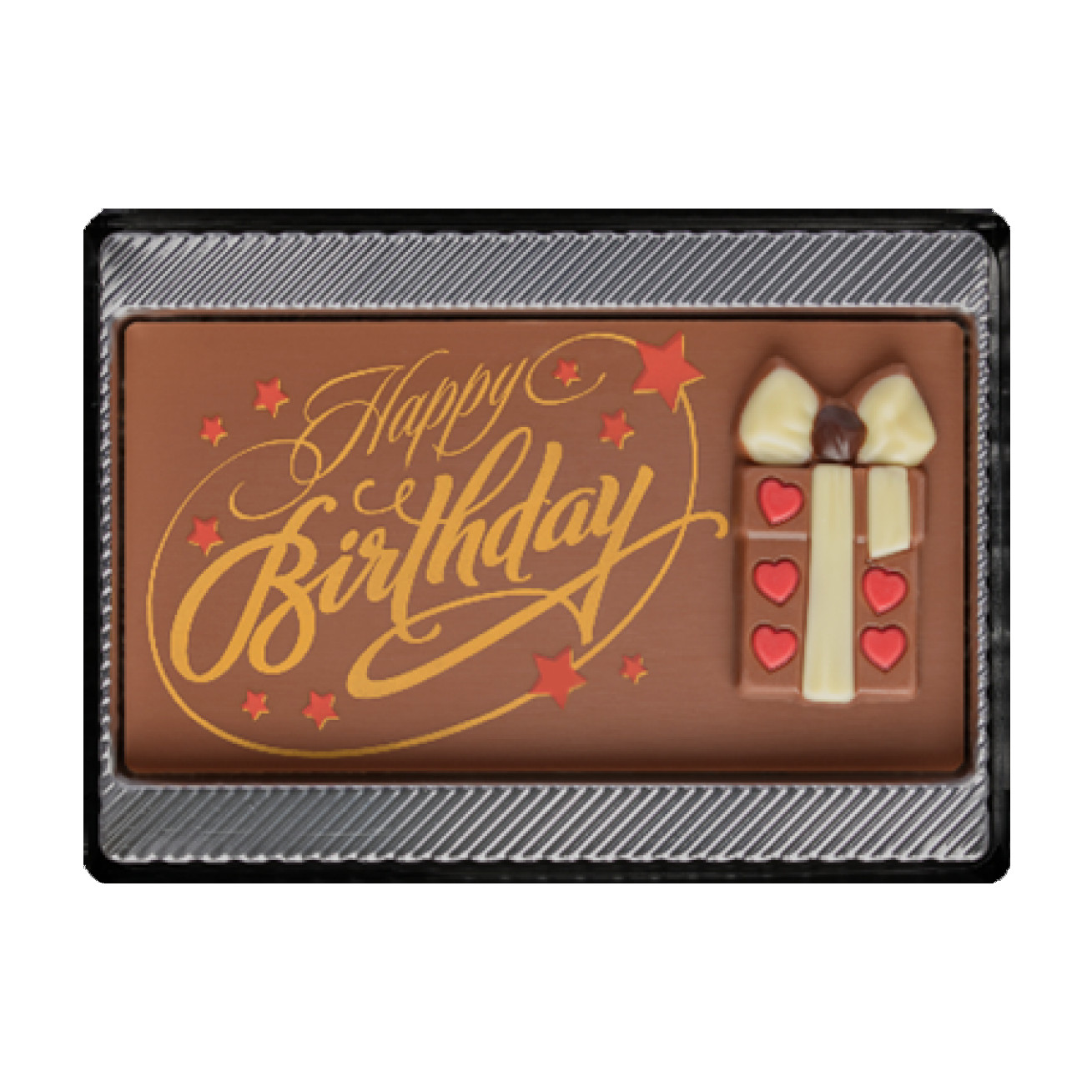 Chokladfigur - Happy Birtday Card - Paket & Hjärta - 75g