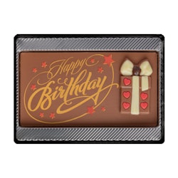 Chokladfigur - Happy Birtday Card - Paket & Hjärta - 75g