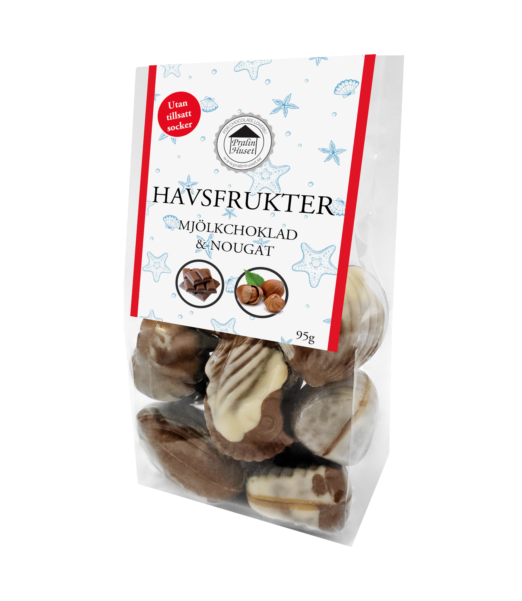 Pralinhuset - Havsfrukter - Mjölkchoklad & Nougat - Utan tillsatt socker - 95g