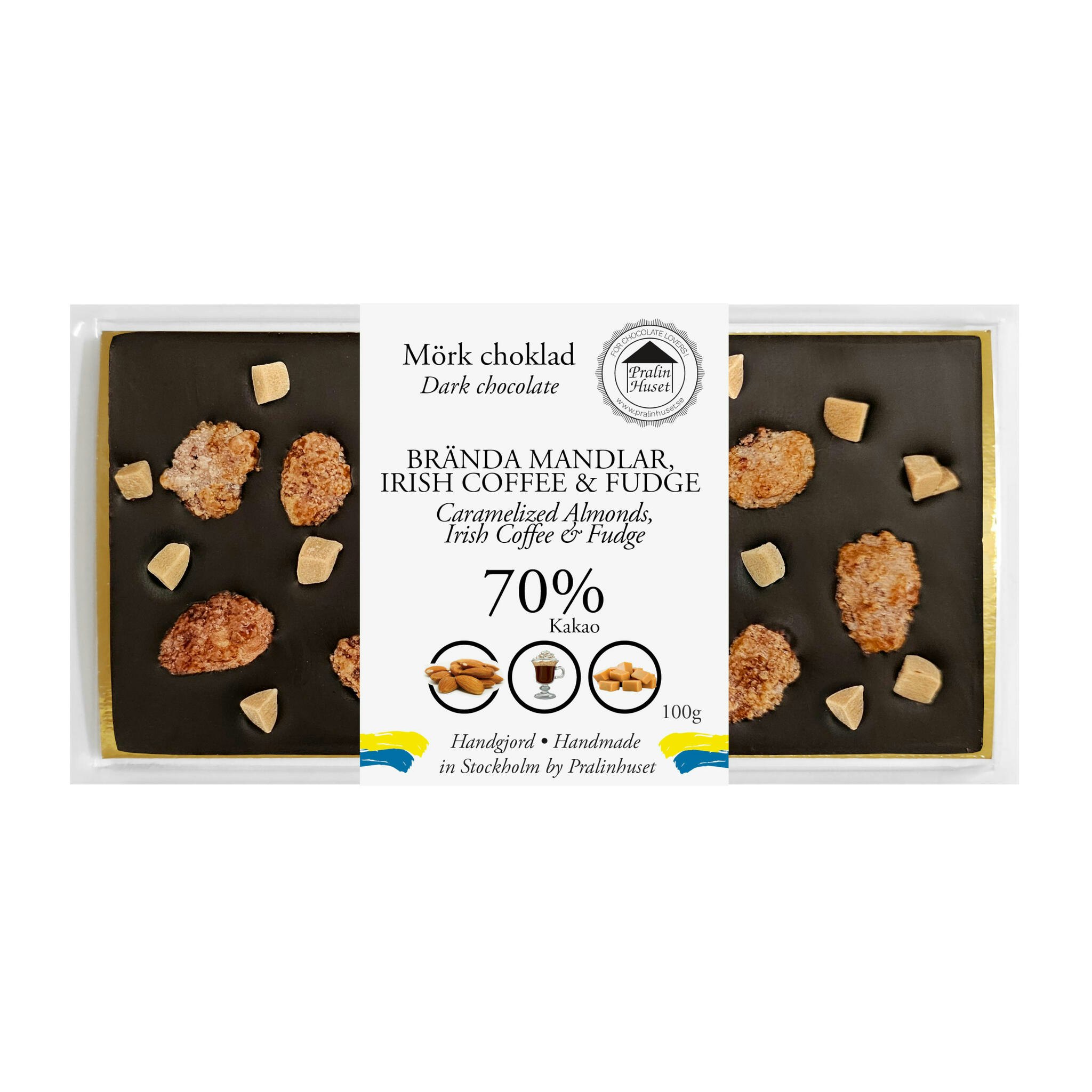 Pralinhuset - 70% Kakao - Brända Mandlar, Irish Coffee & Fudge