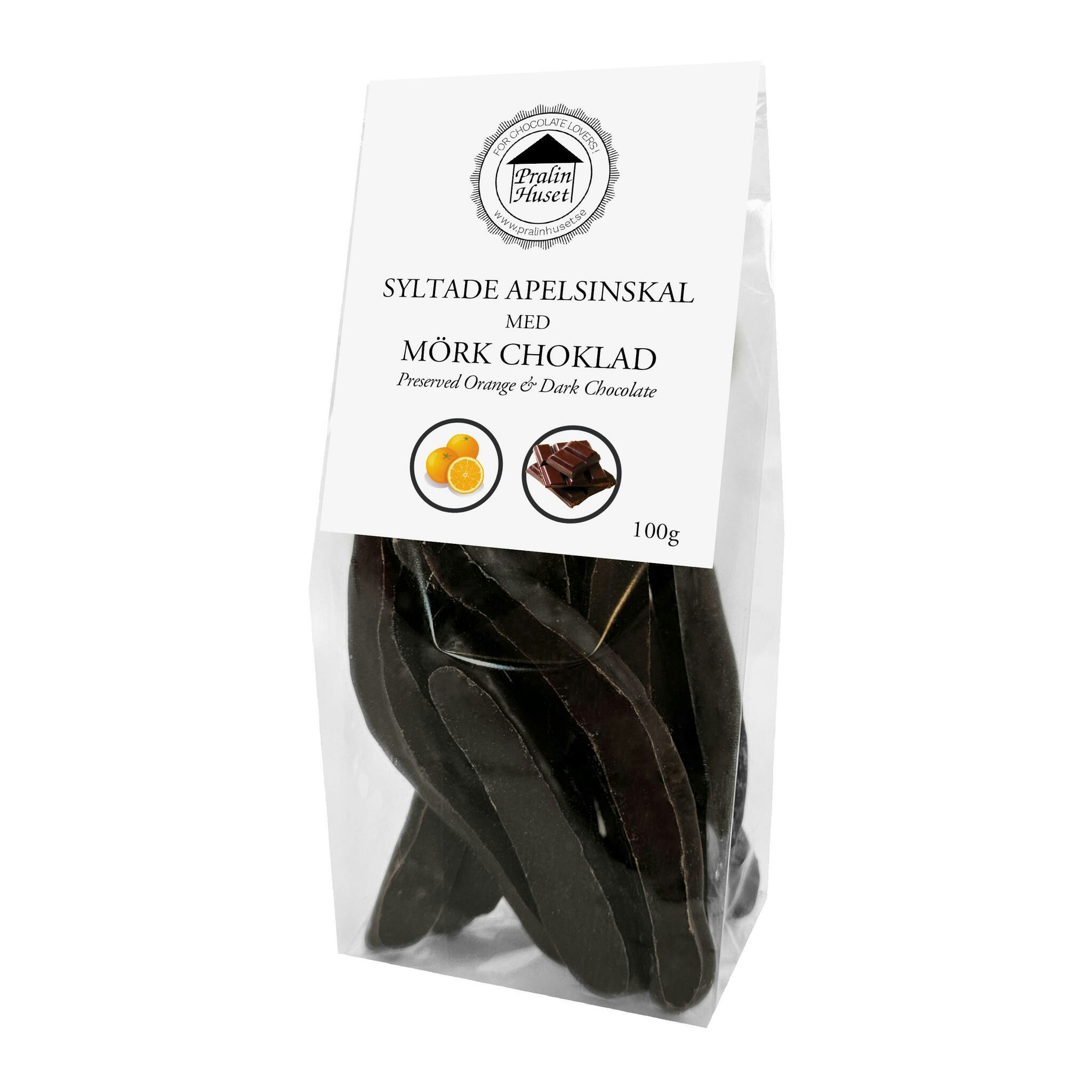 Pralinhuset - Syltade Apelsinskal Med Mörk Choklad - 100g