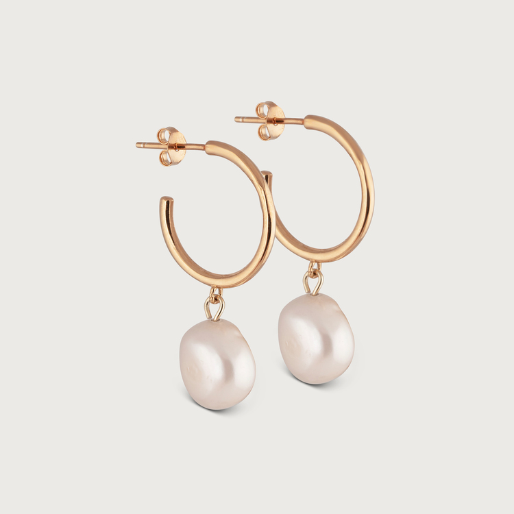 Pearly hoops earrings gold plated