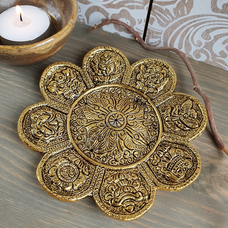 Rökelsehållare Blomma Guld, för stickor