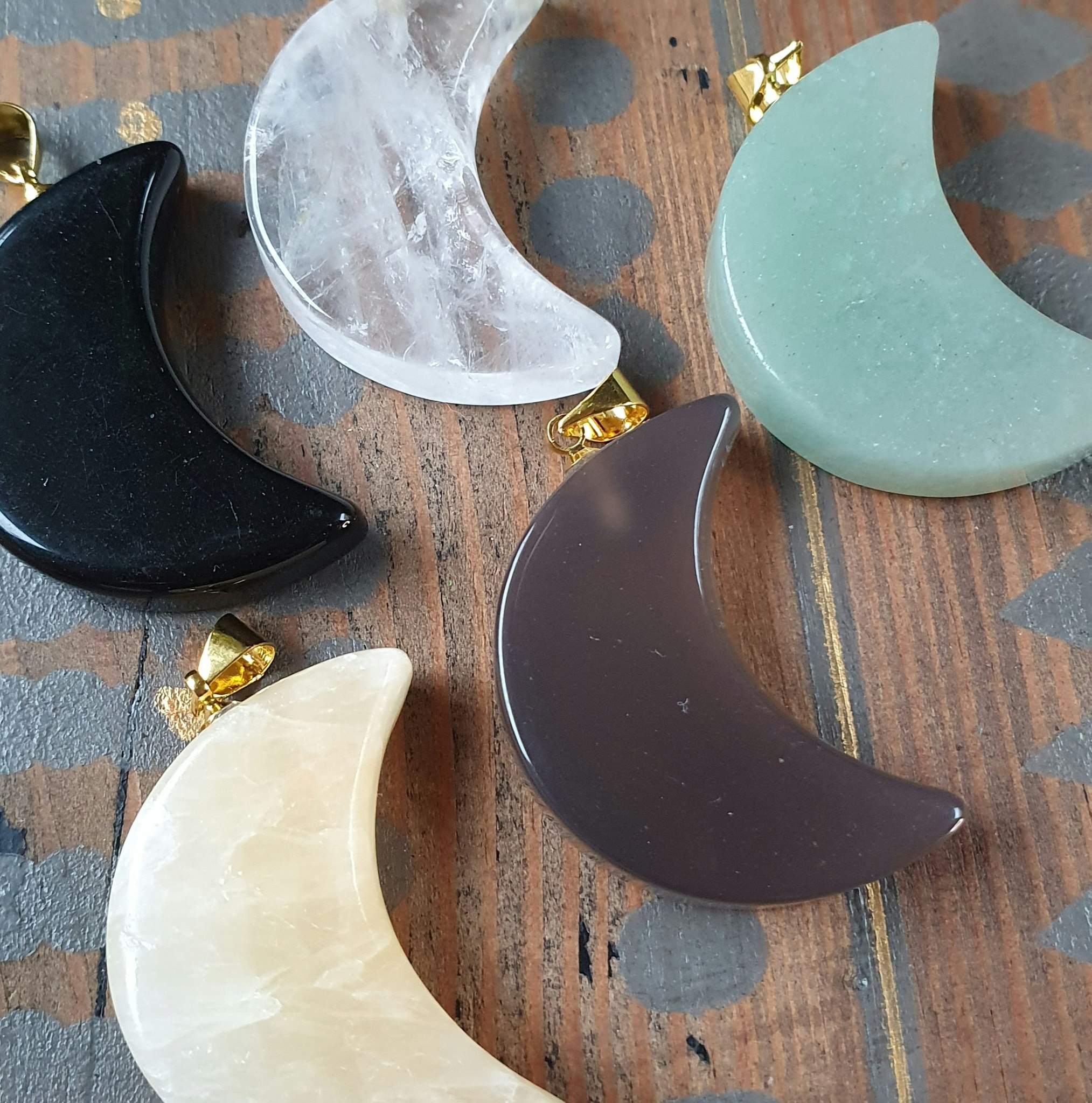 Hänge Måne Obsidian guld 3 cm