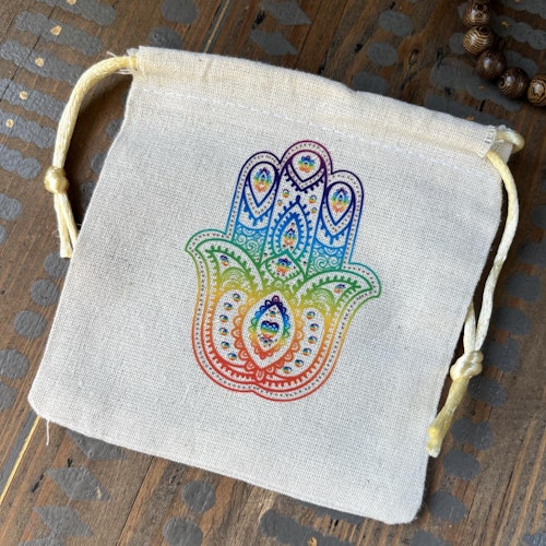 Påse Hamsa vit, 9x11 cm