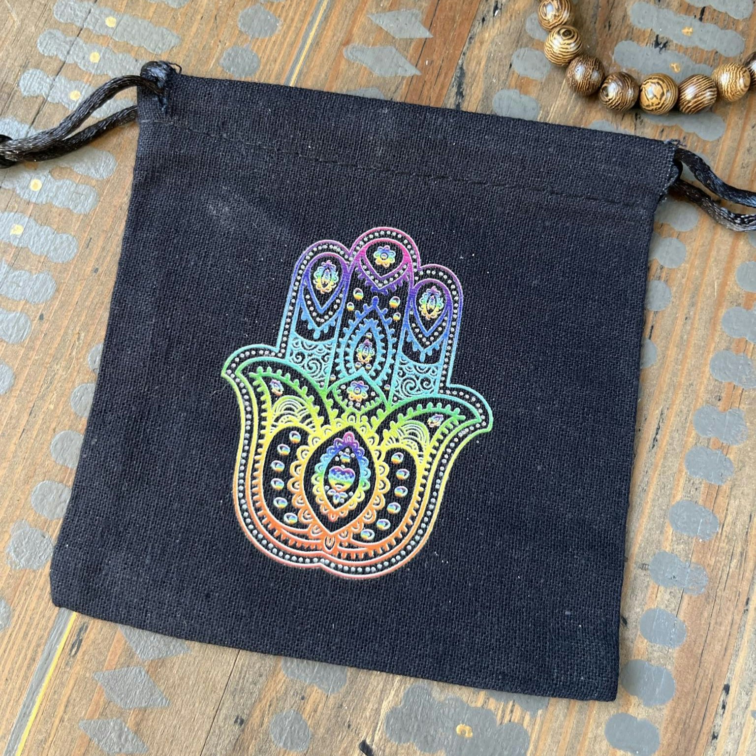 Påse Hamsa svart, 9x11 cm