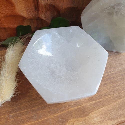 Liten skål av Selenit, Hexagon 6 cm