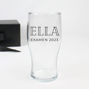 Ölglas med text