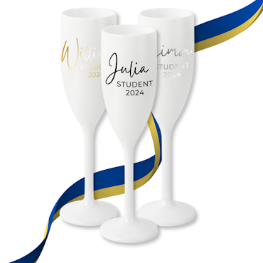 Vitt Champagneglas med tryck - Student 2024
