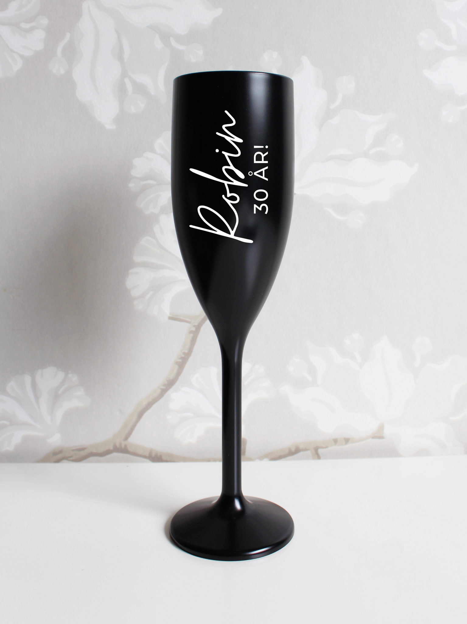 Svart Champagneglas med tryck