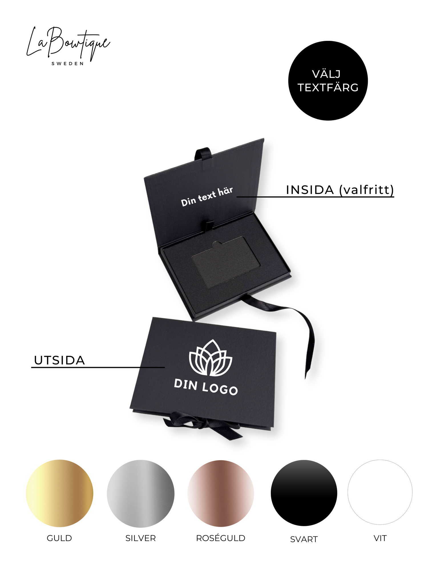 Presentkortslådor med logotyp, Flerpack, Svart
