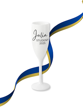 Vitt Champagneglas med tryck, Student 2025