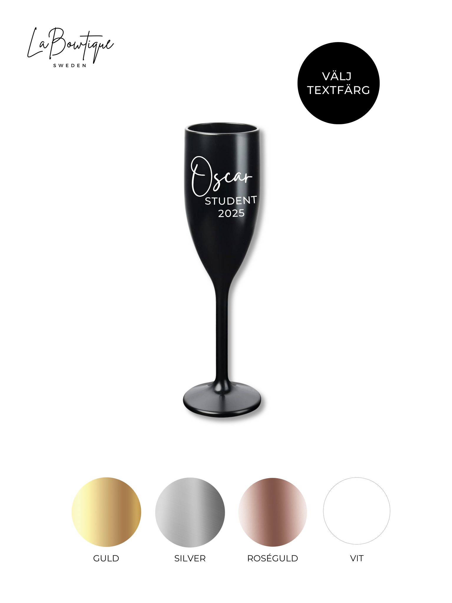 Svart Champagneglas med tryck, Student 2025