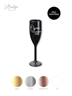 Svart Champagneglas med tryck, Student 2025