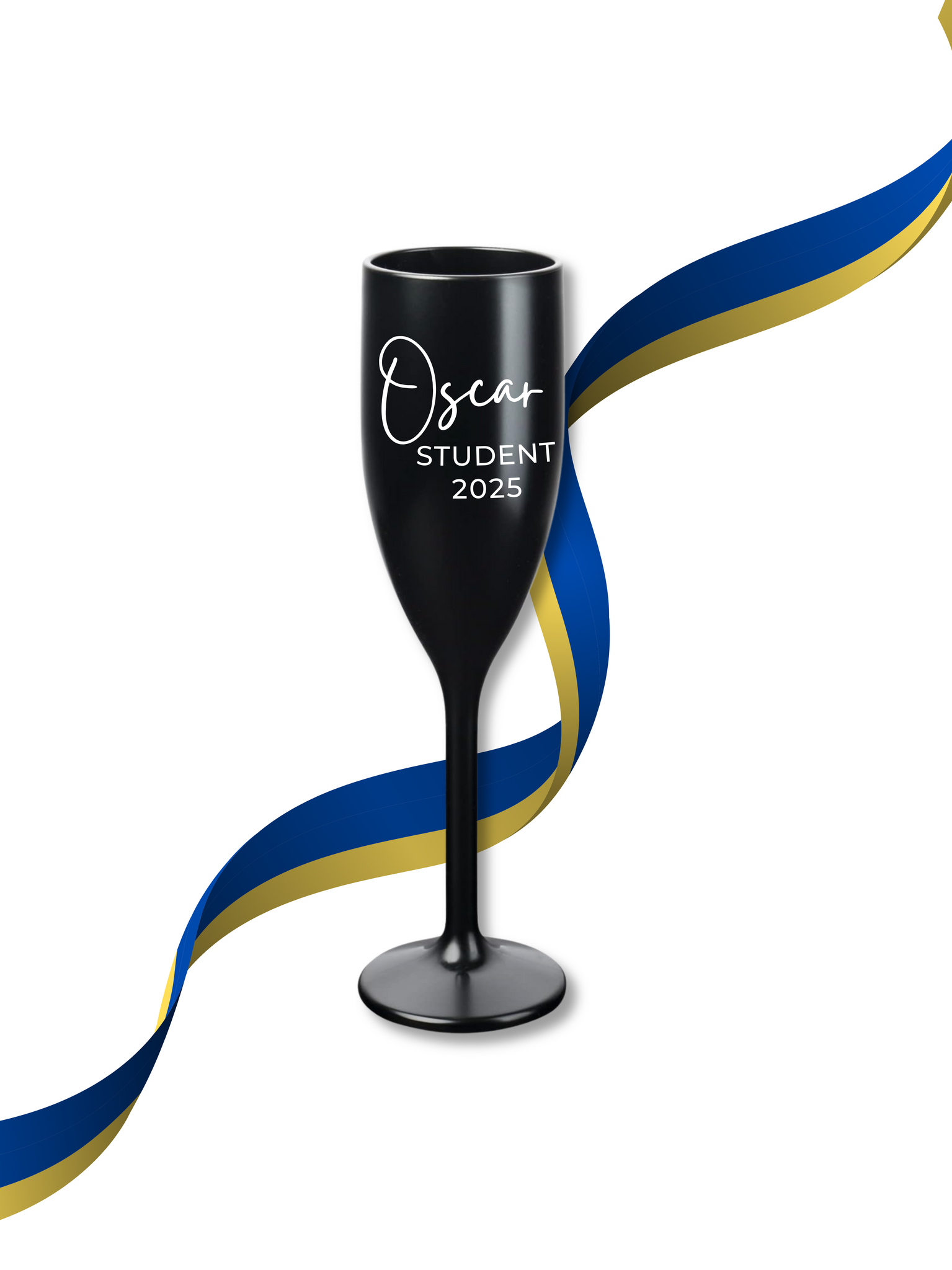 Svart Champagneglas med tryck, Student 2025