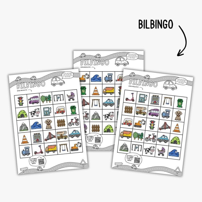 Bilbingo - Skriv ut 3 brickor