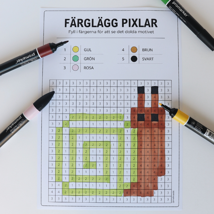 Pixelbilder - färglägg dolda motiv