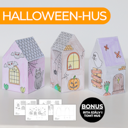 Halloweenpyssel - färglägg och gör hus i 3D