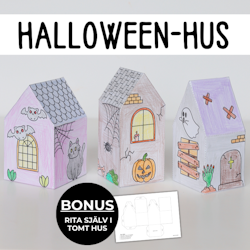 Halloweenpyssel - färglägg och gör hus i 3D