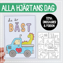 Alla hjärtans dag-kort: fordon och dinosaurier