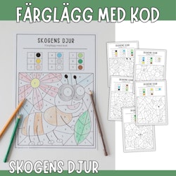 Färglägg med kod: skogens djur