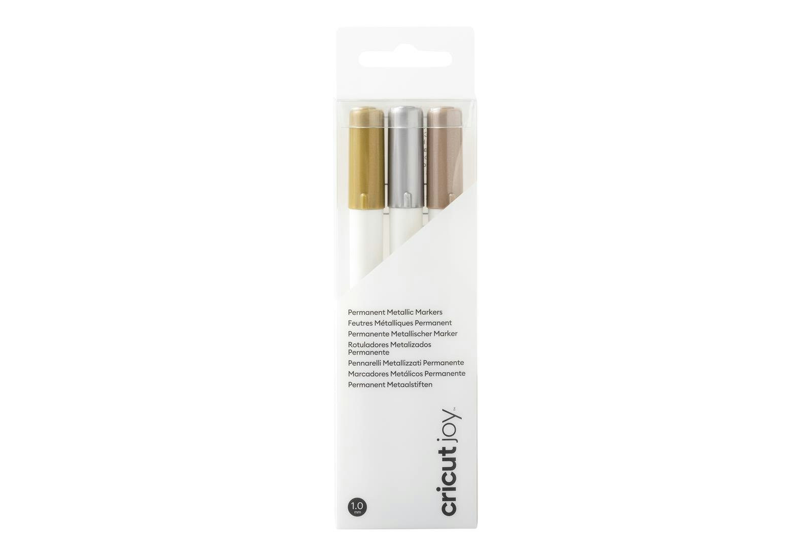 Cricut Joy Permanent markers 3-pack 1.0 (Gold, Silver, Copper), förpackning