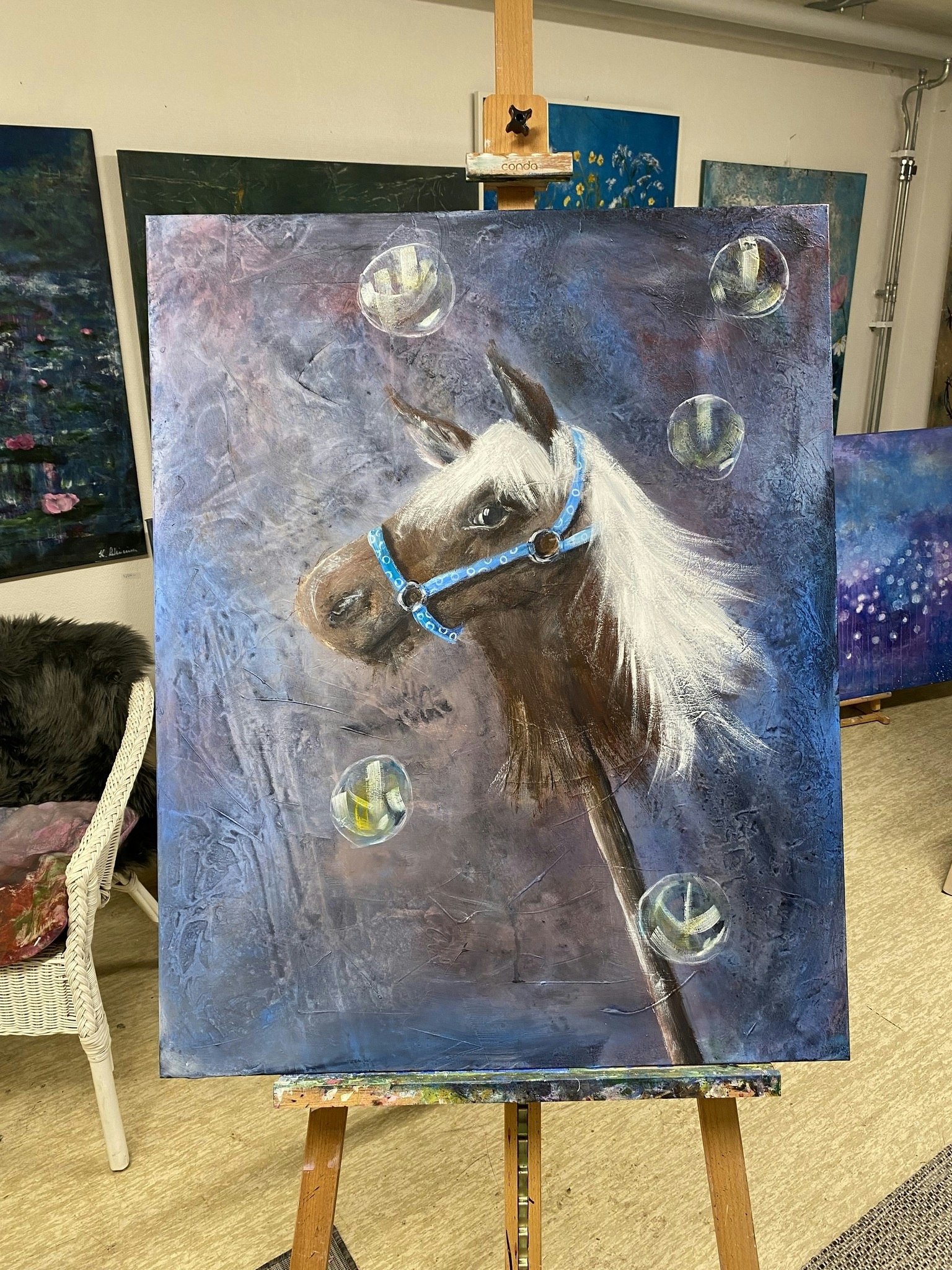 Käpphästen. Akrylmålning. Mått 100x80