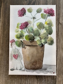 Canvastryck. Pelargonernas skyddsängel.