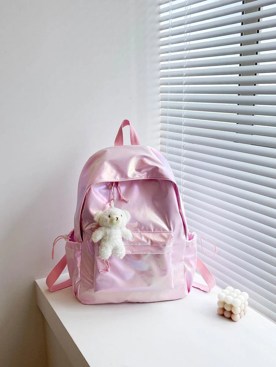 Kopia Holographic Pattern Functional Backpack With Bag Charm