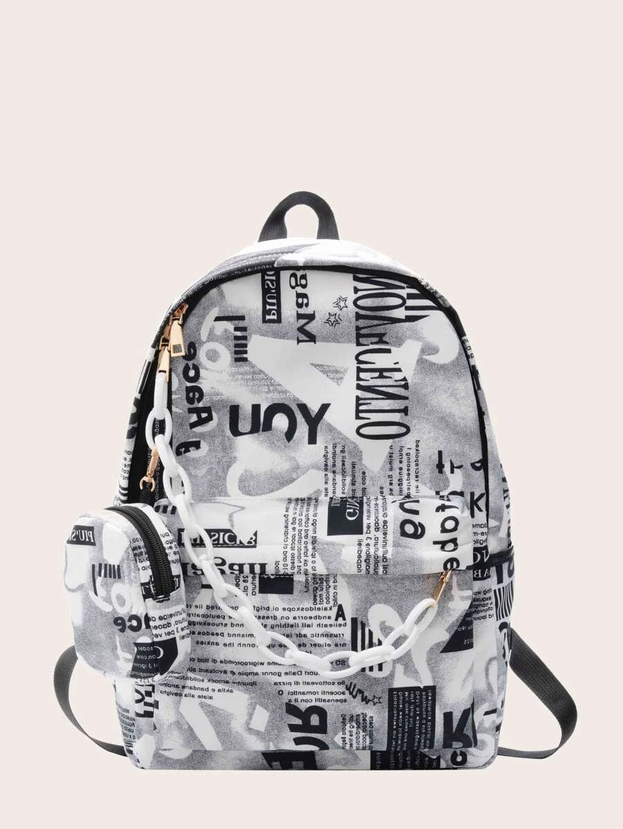 Kopia Chain Decor Letter Graphic Backpack With Coin Case