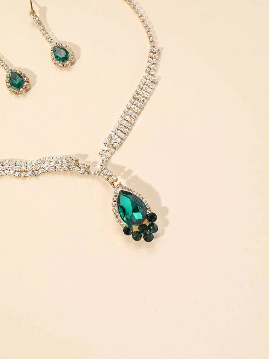 Kopia Rhinestone Charm Necklace & Drop Earrings