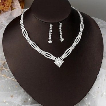 necklaces and earrings in rhinestone