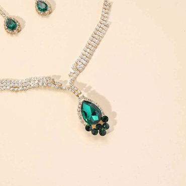 Rhinestone Charm Necklace & Drop Earrings